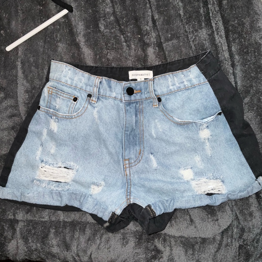 BLACK AND DENIM HIGH WAIST JEAN  SHORTS